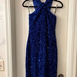 Grace Karin Royal Blue Sequin Backless Dress